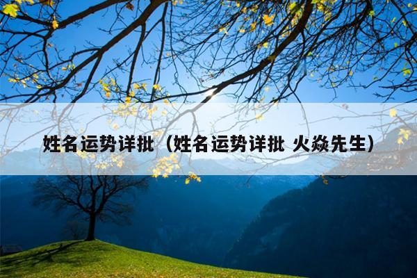 姓名运势详批（姓名运势详批 火焱先生）